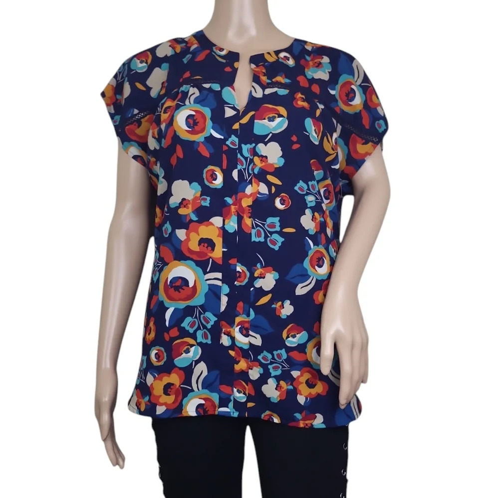 Pleione Floral Orange Blue Red Blouse